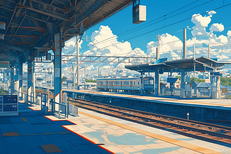 高架桥上的火车空空的火车站台插画
