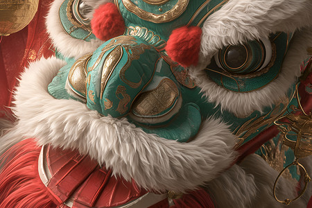 红金喜庆的舞狮头背景图片