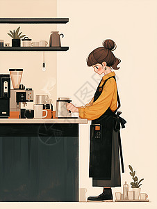 服务员卡通年轻咖啡师插画