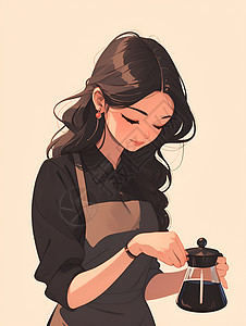 咖啡家居可爱女孩煮咖啡插画