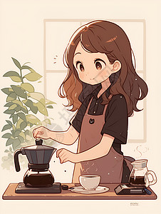 煮咖啡的美少女背景图片