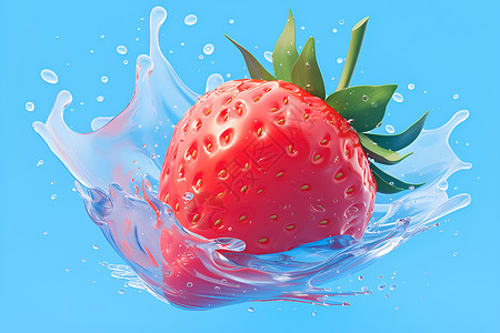 鲜艳水果蓝色背景中的多汁草莓插画