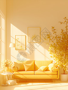 温馨的黄色沙发背景图片