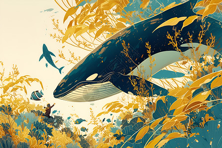 虎鲸海洋中的鲸鱼插画