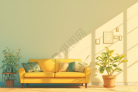 阳光家具房间的沙发插画