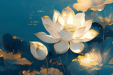 盛开的白莲花插图背景图片