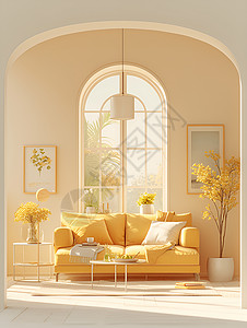 家具组合客厅阳光照耀的客厅插画