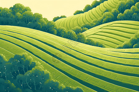 稻草床上用品绿色麦田插画