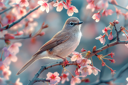 高清插画樱花树上的白眼鸟清澈细节的高清摄影背景