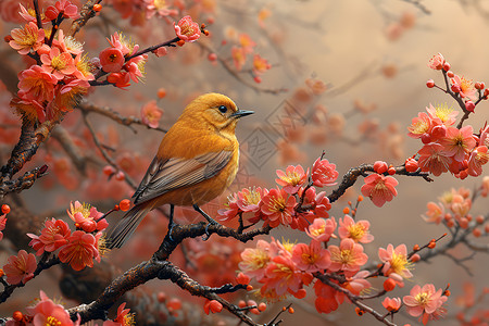 中国画之梅花鲜花绽放之美和小鸟背景