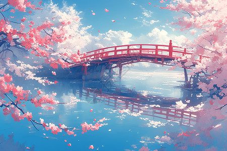 湖边的樱花桥高清图片