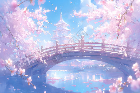 鸡鸣寺樱花美景樱花桥上的美景插画