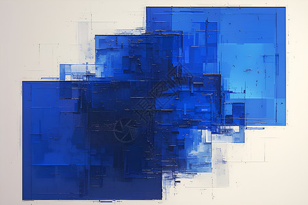 水彩色块抽象绘画中的蓝色方块插画