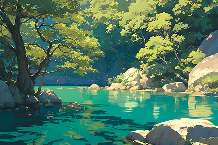 绿色湖泊插图背景图片
