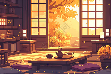 宁静的茶室背景图片