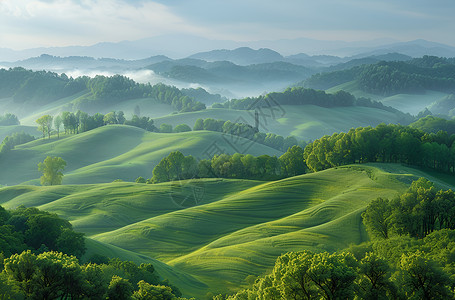 翠绿树木翠绿连绵的山峦背景