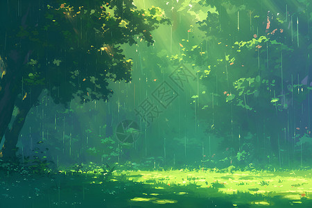 雨森林雨落在静谧的森林中插画
