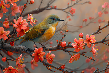 山雀古韵树枝上一只美丽的小鸟插画