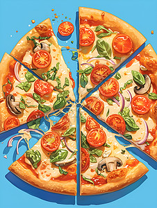 素食披萨美味的素食批萨插画