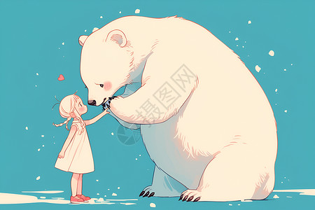 握着放大镜的手女孩握着白熊的手插画
