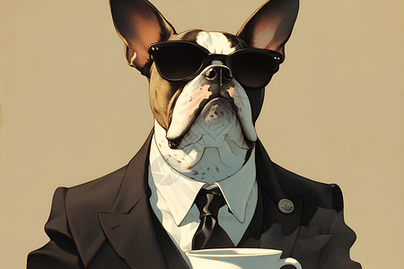 绅士风度的狗爱好咖啡高清图片