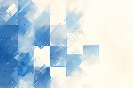 水彩抽象画蓝色水彩方块抽象画插画