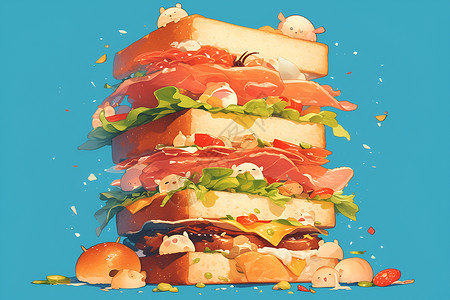 美食菠萝面包童话世界中的三明治插画
