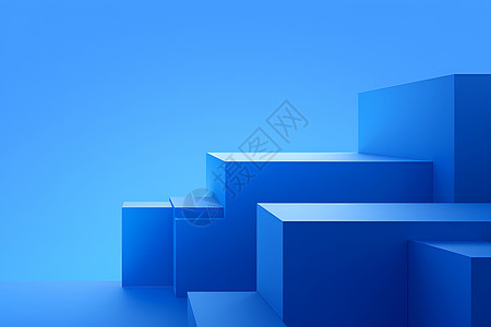 多方块抽象蓝色方块插画