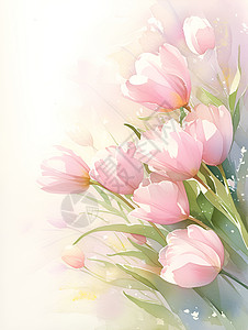 粉花背景漂亮的郁金香插画