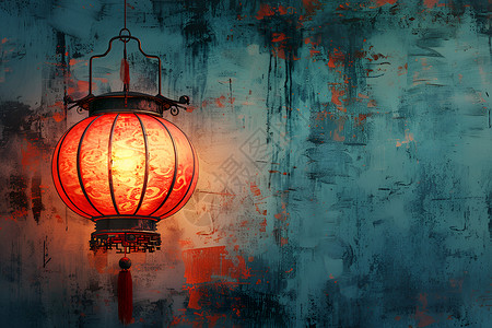 灯具装饰墙边的红灯笼插画
