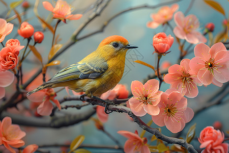 春天樱花插画樱花树上的绚丽风景背景