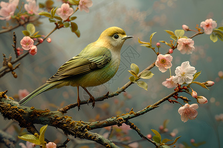 樱花插画配图樱花树上的小鸟背景