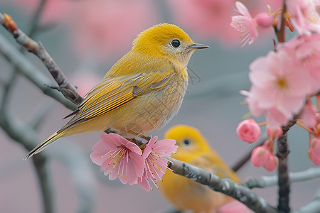 动物与花卉背景平铺可爱的小鸟背景