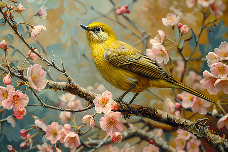 粉樱树上的鸟儿背景图片