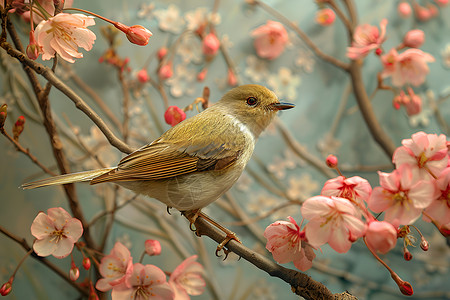 清雅樱花树上的小鸟背景图片