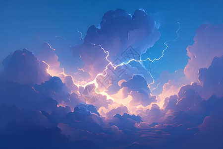 云团电闪雷鸣的天空插画