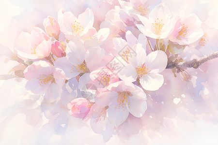 粉色水彩的苹果花背景图片