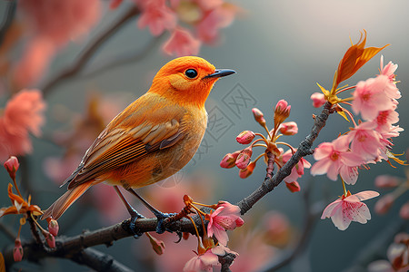 树上的鸟儿樱花树上停留的小鸟背景