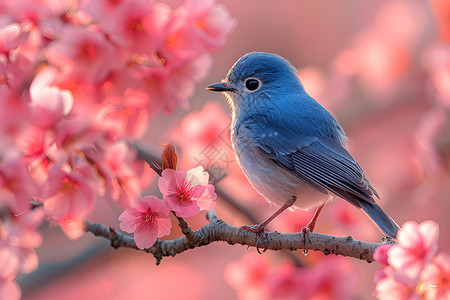 樱花和小鸟的美丽风景背景图片