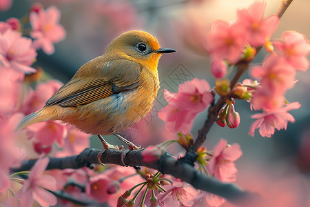 樱花树上的鸟儿背景图片