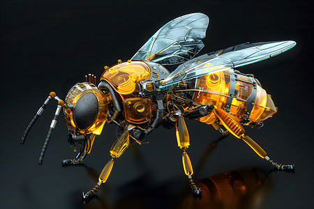 翅膀科技机械金属蜜蜂插画