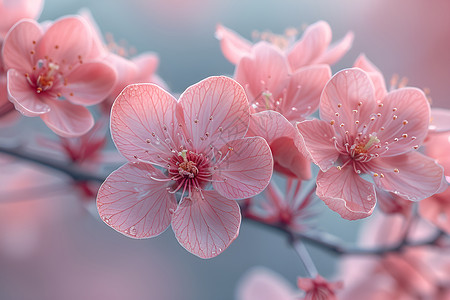 贡桃春日绽放的粉色花朵背景