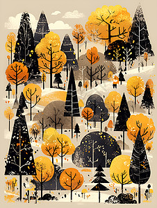 秋季的树干艺术插图背景图片