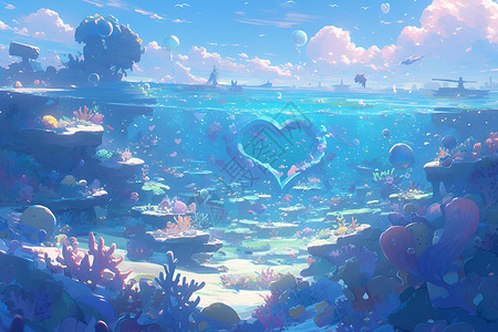 海底的礁石和植物背景图片