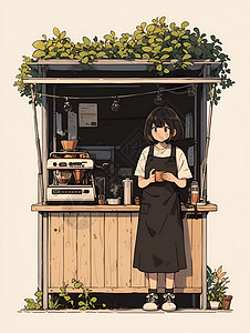 咖啡屋前的女子背景图片