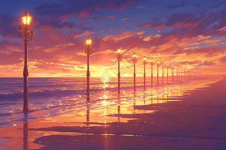 夕阳下的沙滩背景图片