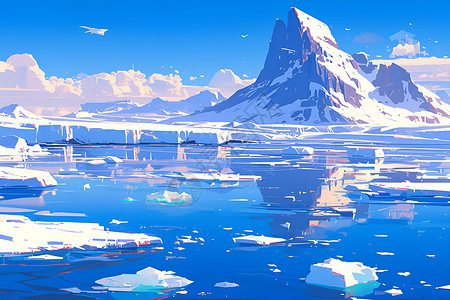 湖泊中的冰山背景图片