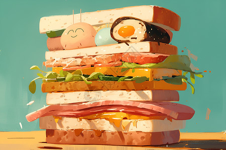 培根火腿美味的三明治插画