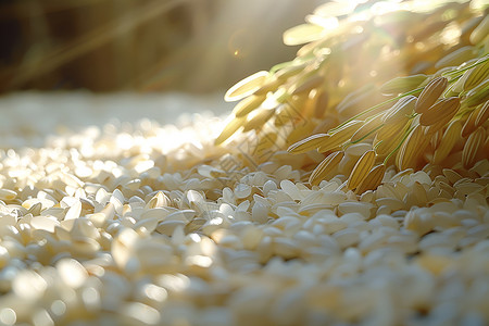 大米稻谷阳光下的稻谷背景