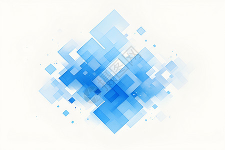正方形图片蓝色几何方块插画